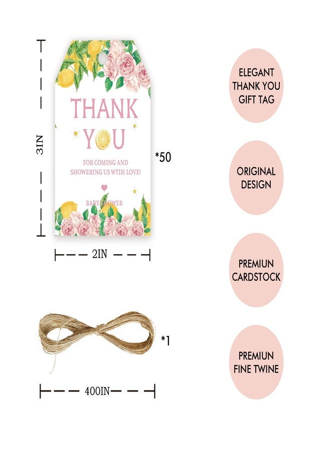FORSHEEP 50pcs Lemon Thank You Tags, Lemon Gift Tag with String for Wedding Party, Thank You Paper Tags for Lemon Bridal Shower/Lemon Birthday Party Favors - Image 2